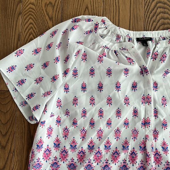 Talbots Pink Blue Floral Tunic Print Blouse size XL - Picture 7 of 12